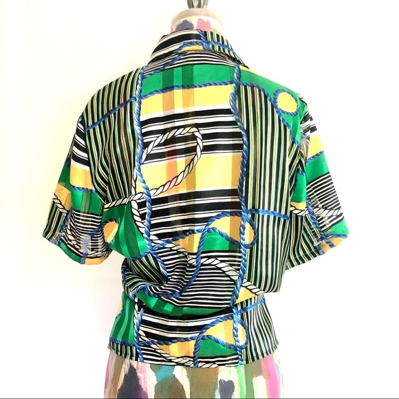🦜VINTAGE 80s Nautical Rope Print Blouse Top - Picture 3 of 6